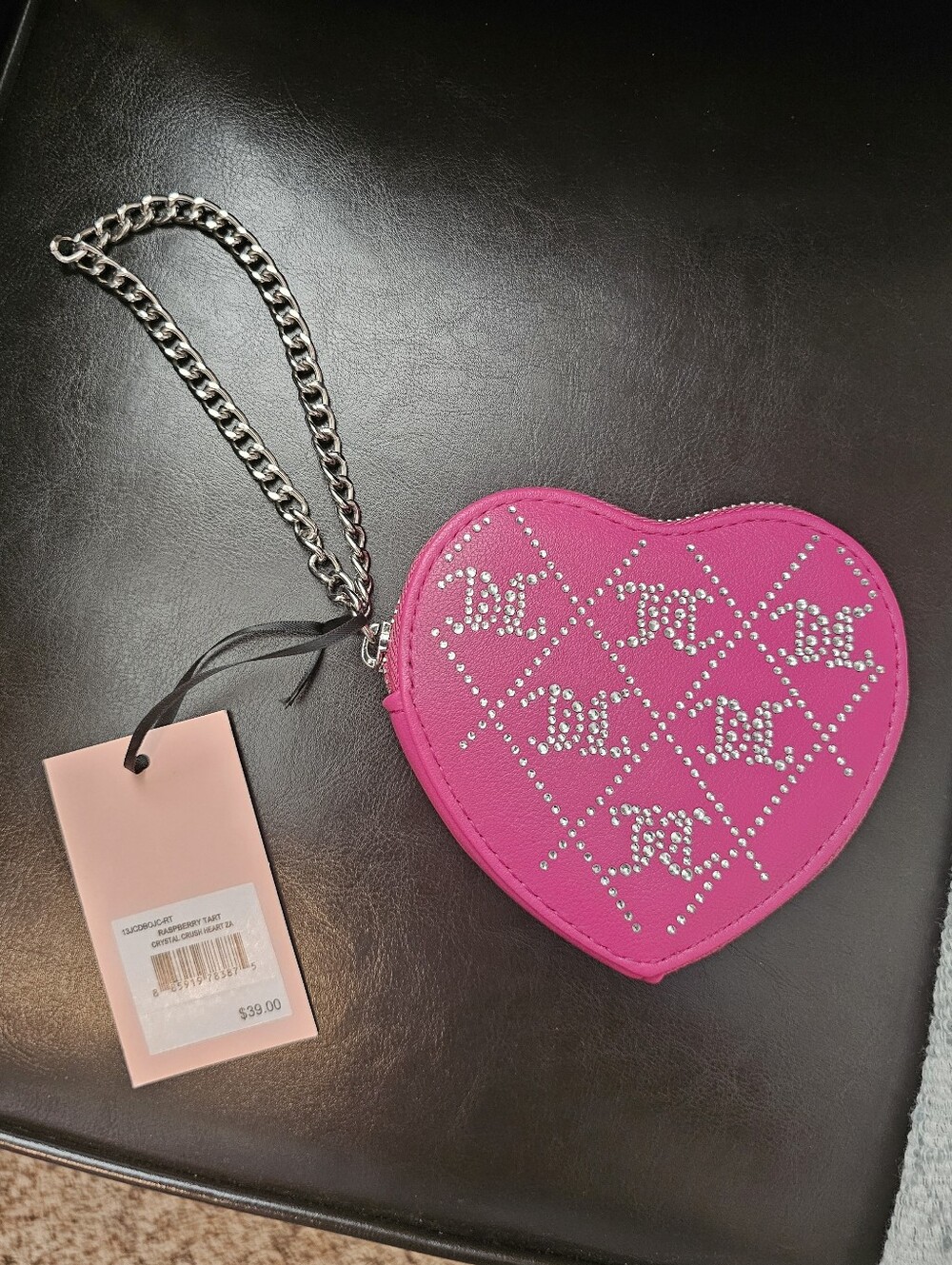 Hot Pink Juicy Couture Heart Wristlet with Rhinestone Detail